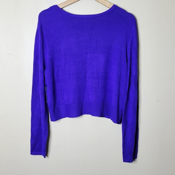 Jason Wu Cropped Cardigan L Royal Blue Textured Knit Button Front NWOT Preppy - Picture 5 of 8